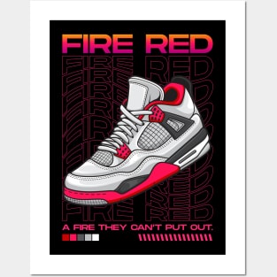 AJ 4 Retro Fire Red Sneaker Posters and Art